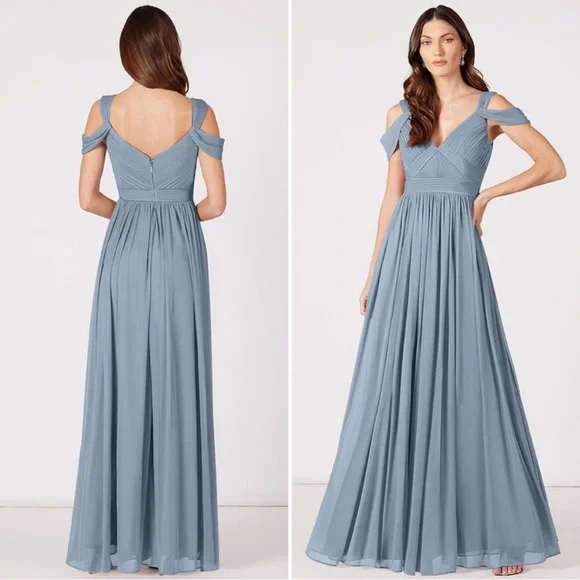 Azazie Calla Maxi dress dusty blue mesh sz 6 NWOT - Picture 1 of 5